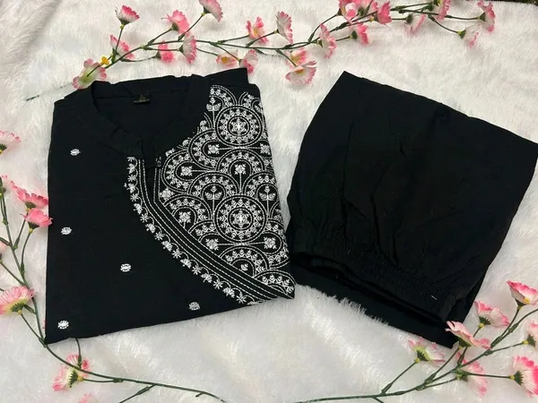 Black_Rayon_Embroidery_Kurti_With_Pant_For_Women