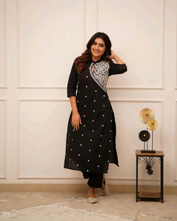 Black_Rayon_Embroidery_Kurti_With_Pant_For_Women