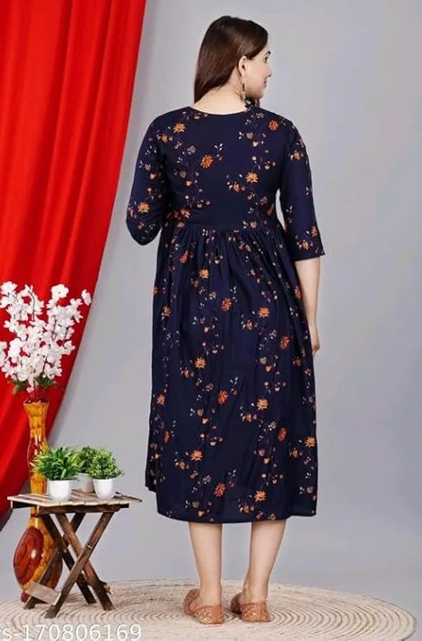 Navy_Blue_Rayon_Printed_Maternity_Gown_For_Women