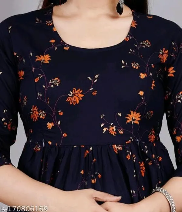 Navy_Blue_Rayon_Printed_Maternity_Gown_For_Women