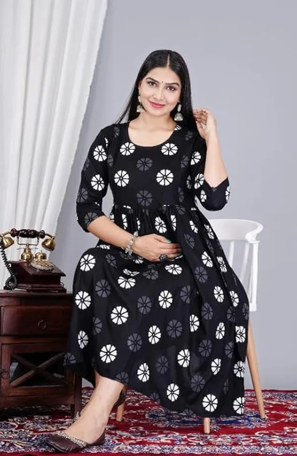 Black_Rayon_Printed_Maternity_Gown_For_Women