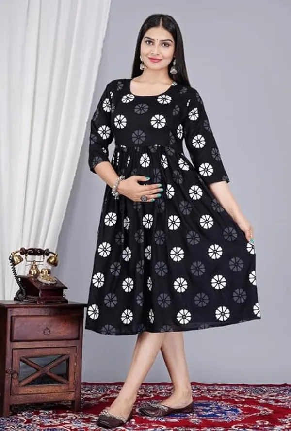 Black_Rayon_Printed_Maternity_Gown_For_Women