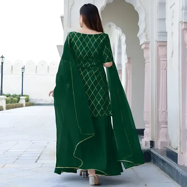 Dark_Green_Rayon_Kurti_&_Sharara_With_Dupatta_For_Women