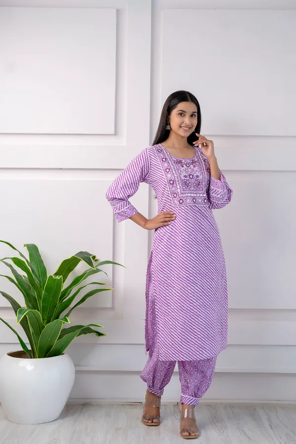 Multicolor_Embroidery_Cotton_Kurti_With_Afgani_Pant_And_Dupatta_For_Women