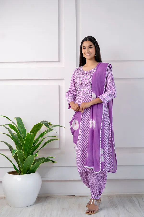 Multicolor_Embroidery_Cotton_Kurti_With_Afgani_Pant_And_Dupatta_For_Women