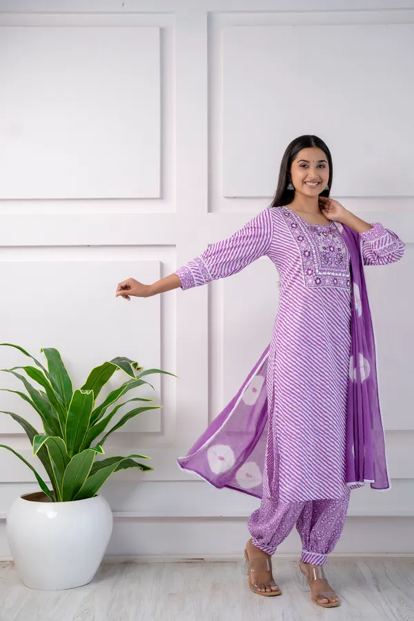 Multicolor_Embroidery_Cotton_Kurti_With_Afgani_Pant_And_Dupatta_For_Women