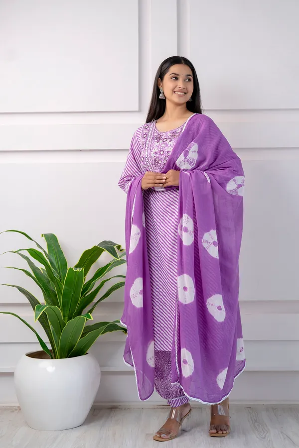 Multicolor_Embroidery_Cotton_Kurti_With_Afgani_Pant_And_Dupatta_For_Women