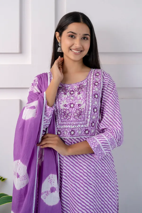 Multicolor_Embroidery_Cotton_Kurti_With_Afgani_Pant_And_Dupatta_For_Women