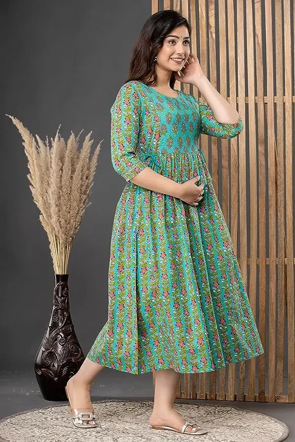 Multicolor_Rayon_Printed_Maternity_Gown_For_Women