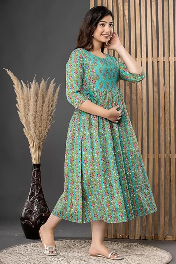 Multicolor_Rayon_Printed_Maternity_Gown_For_Women