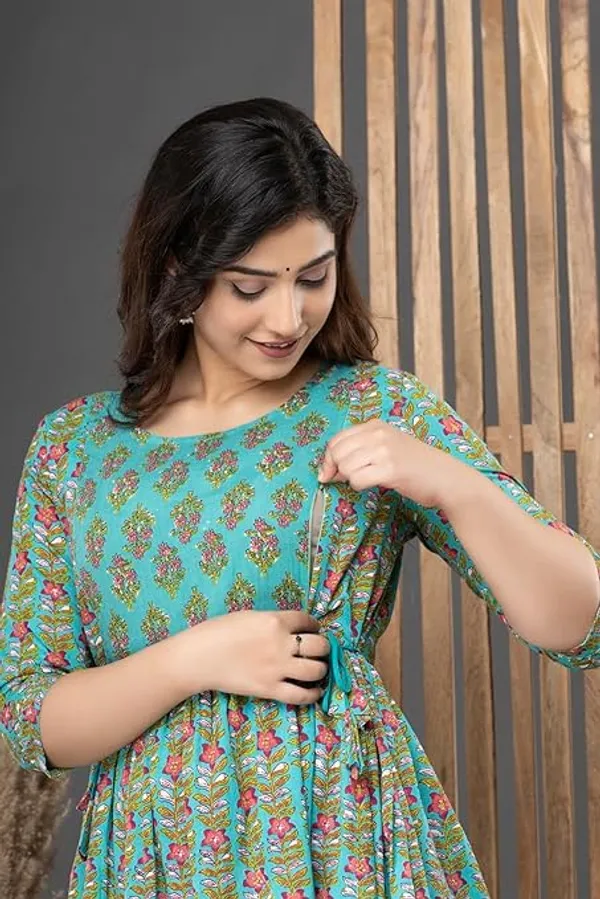 Multicolor_Rayon_Printed_Maternity_Gown_For_Women