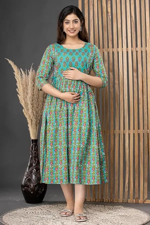 Multicolor_Rayon_Printed_Maternity_Gown_For_Women