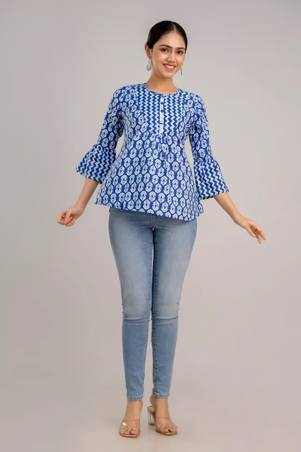 Blue_Cotton_Printed_Top_For_Women
