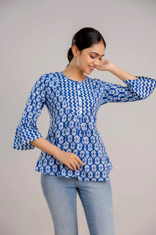 Blue_Cotton_Printed_Top_For_Women