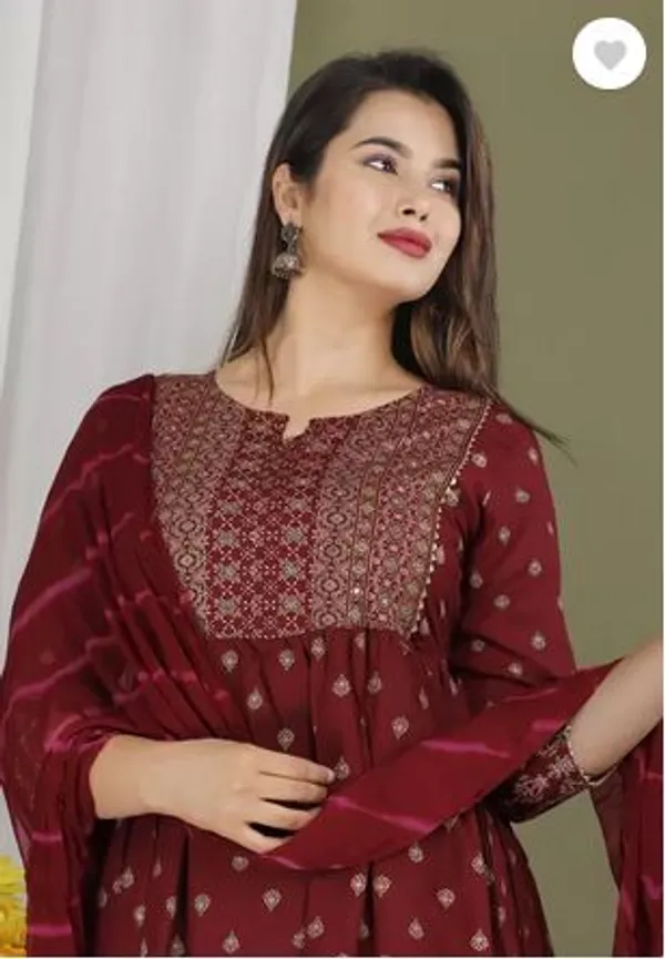 Maroon_Rayon_Long_Printed_Gown_With_Dupatta_For_Women