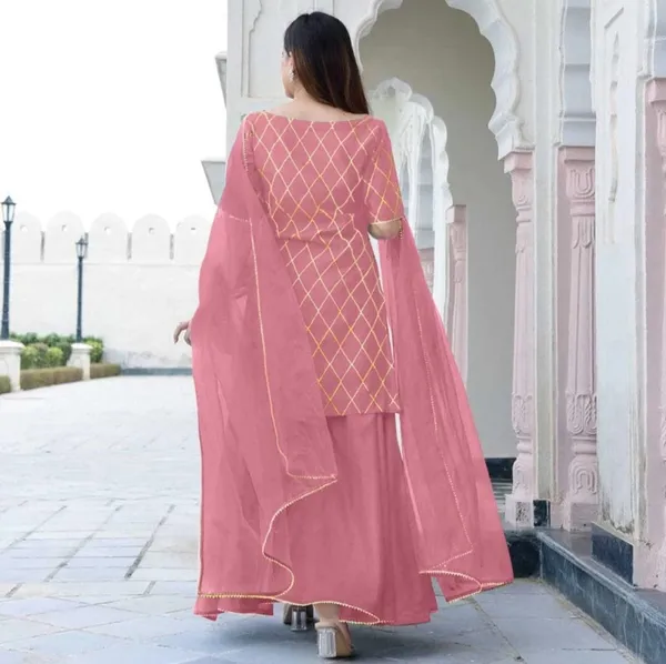 Peach_Rayon_Kurti_&_Sharara_With_Dupatta_For_Women