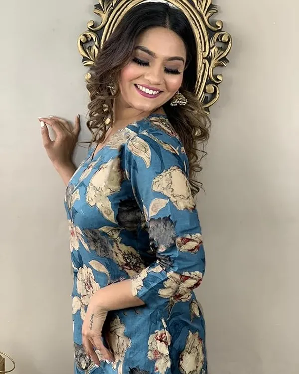 Blue_Rayon_Printed_Kurti_With_Pant_For_Women