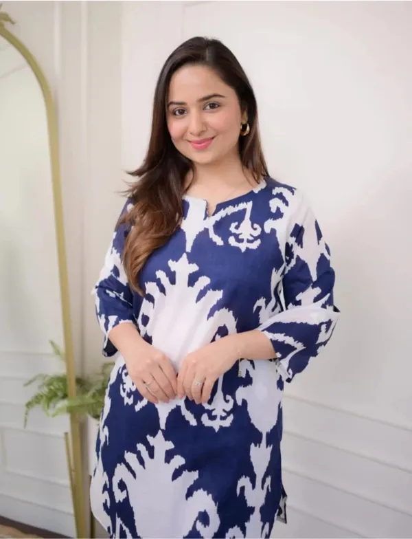Blue_Rayon_Kurti_With_Pant_Printed_For_Women