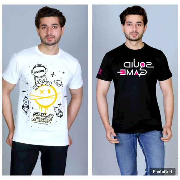 White_&_Black_Cotton_Half_Sleeve_Regular_Printed_T_Shirt_For_Men_Pack_Of_2