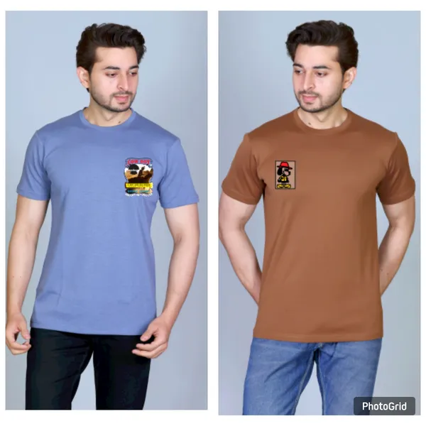 Cobalt_Blue_&_Brown_Cotton_Half_Sleeve_Regular_Printed_Tshirt_For_Men_Pack_Of_2