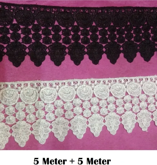 White_&_Black_Edging_Embroidery_Lace_For_Dress,_Curtains_And_Diy_Art_(5+5_Mtr)_(Pack_Of_2)