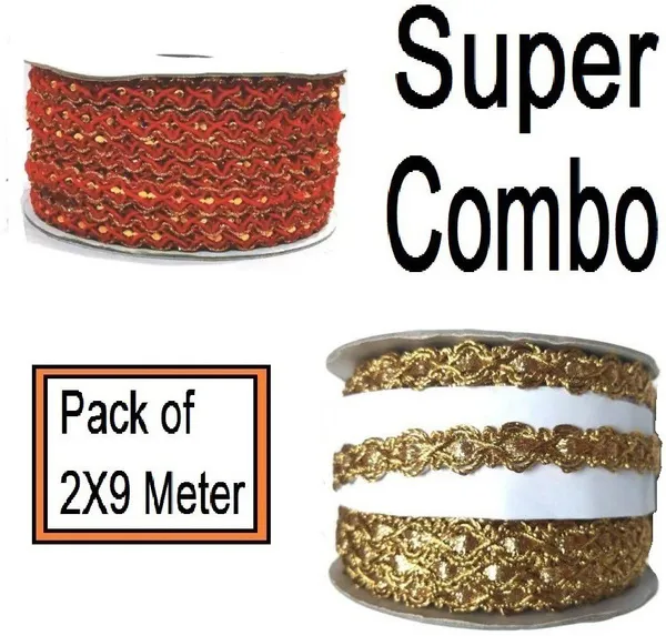 Gold_&_Red_Lace_Border_With_Antic_Design_For_Saree,_Suit,_Lehenga,_Blouse,_Art_&_Craft_Material,_Tailor_Material_Beading_Lace