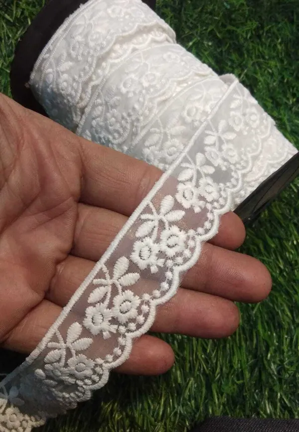 White_Cotton_Stylish_Beading_Lace_For_Saree,_Suit,_Lehenga,_Blouse,_Art_&_Craft