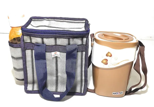Vulture_Grey_Daily_Use_Multipurpose_Lunch/School/Office_TiffinPolyester_Bag_With_Bottle_Pocket_(_8"X10"_)_(Pack_of_2_)