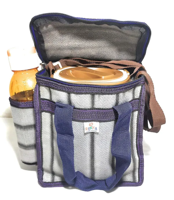 Vulture_Grey_Daily_Use_Multipurpose_Lunch/School/Office_TiffinPolyester_Bag_With_Bottle_Pocket_(_8"X10"_)_(Pack_of_2_)