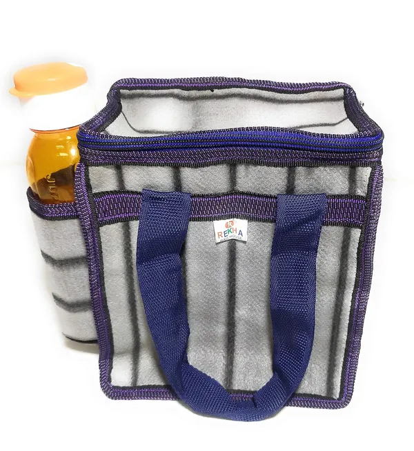 Vulture_Grey_Daily_Use_Multipurpose_Lunch/School/Office_TiffinPolyester_Bag_With_Bottle_Pocket_(_8"X10"_)_(Pack_of_3_)