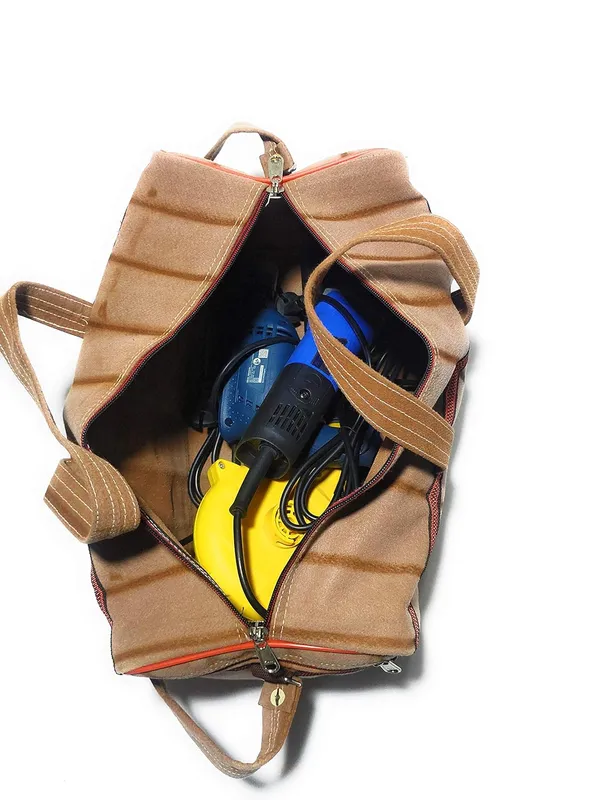 Spanish_Red,Vulture_Grey_Washable_Electrician_Plumber_Technician_ToolsPolyester_Bag_With_3_Pockets_And_Maximum_Durability_(_9"X11"X18"_15"_)