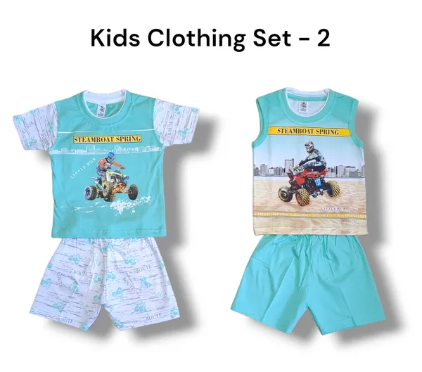 Set_of_2_Green_Hosiery_Cotton_T-Shirt_With_Shorts_|_For_Baby_Boys_&_Girls