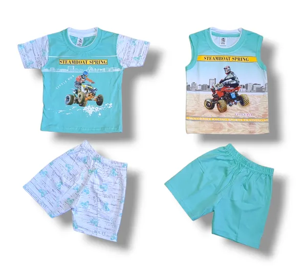 Set_of_2_Green_Hosiery_Cotton_T-Shirt_With_Shorts_|_For_Baby_Boys_&_Girls
