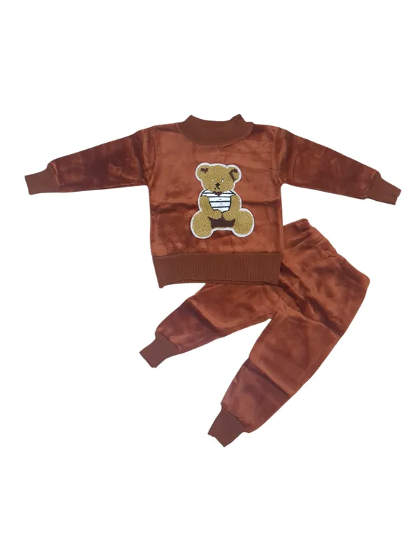 Brown_Cartoon_Face_Embroidered_Sweater_With_Pant_Set_|_For_Baby_Girls_&_Boys