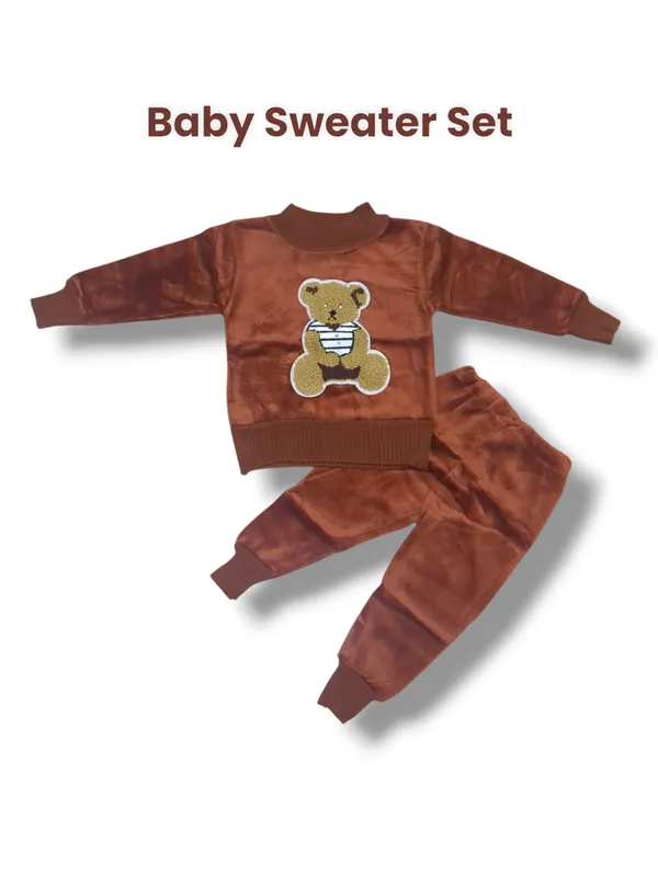 Brown_Cartoon_Face_Embroidered_Sweater_With_Pant_Set_|_For_Baby_Girls_&_Boys