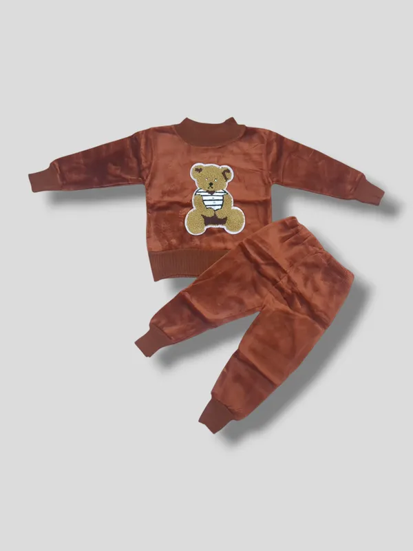 Brown_Cartoon_Face_Embroidered_Sweater_With_Pant_Set_|_For_Baby_Girls_&_Boys