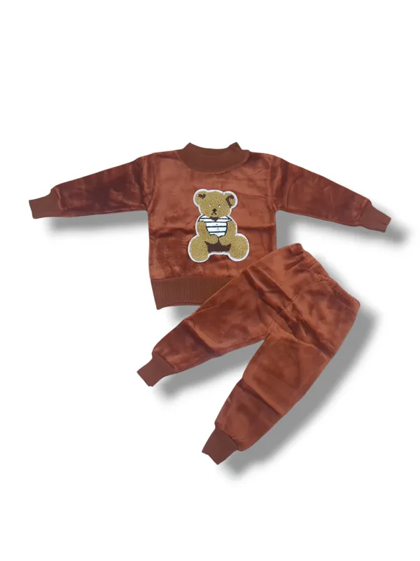 Brown_Cartoon_Face_Embroidered_Sweater_With_Pant_Set_|_For_Baby_Girls_&_Boys
