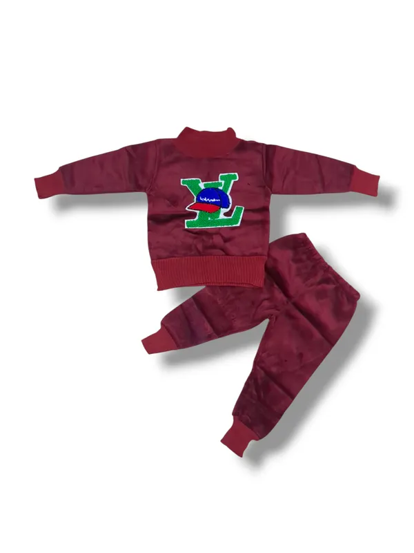 Maroon_Cartoon_Face_Embroidered_Sweater_With_Pant_Set_|_For_Baby_Girls_&_Boys
