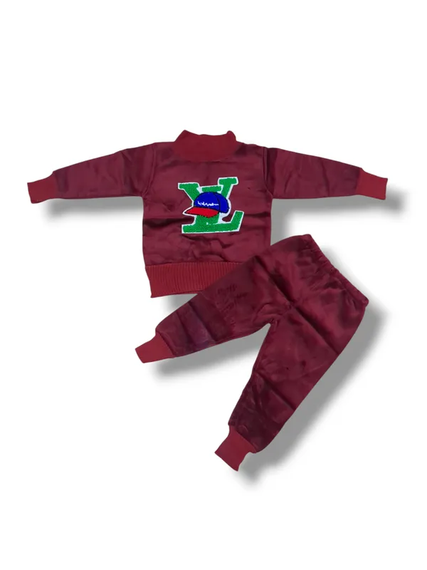 Maroon_Cartoon_Face_Embroidered_Sweater_With_Pant_Set_|_For_Baby_Girls_&_Boys