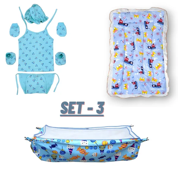 Set_of_3_Blue_Hosiery_Cloth_Set_|_For_Naming_Ceremony_|_Jhabla_Set,_Mattress,_Baby_Cradle_Swing