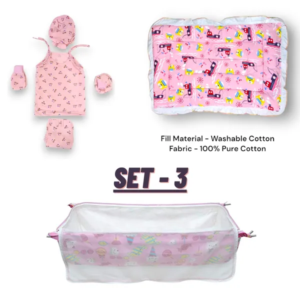 Set_of_3_Pink_Cotton_Hosiery_Cloth_Set_|_For_Naming_Ceremony_|_Jhabla_Set,_Mattress,_Baby_Cradle_Swing