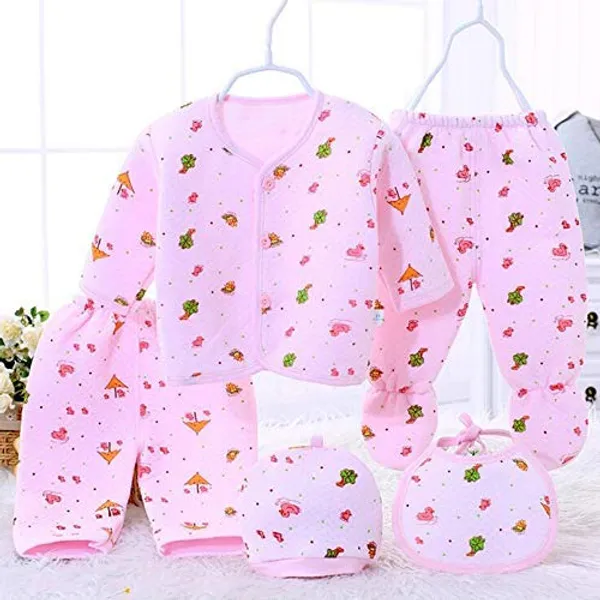 Set_of_5_Pink_Cotton_Newborn_Baby_Gift_Set_|_Shirt_with_Pyjama,_Legging,_Bib_&_Cap