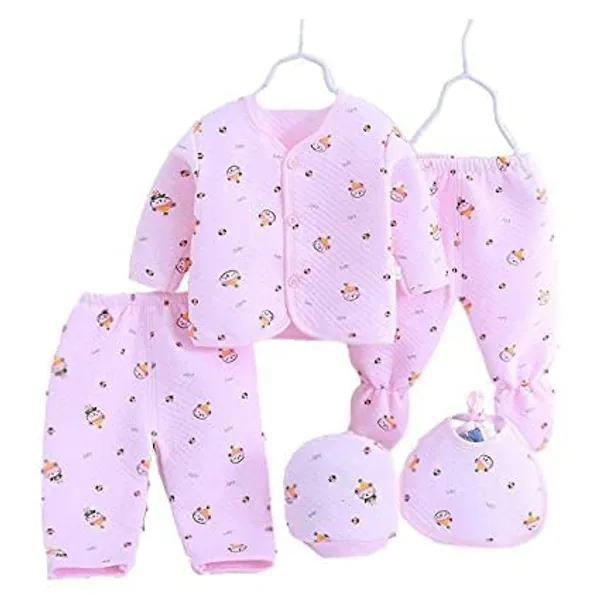 Set_of_5_Pink_Cotton_Newborn_Baby_Gift_Set_|_Shirt_with_Pyjama,_Legging,_Bib_&_Cap