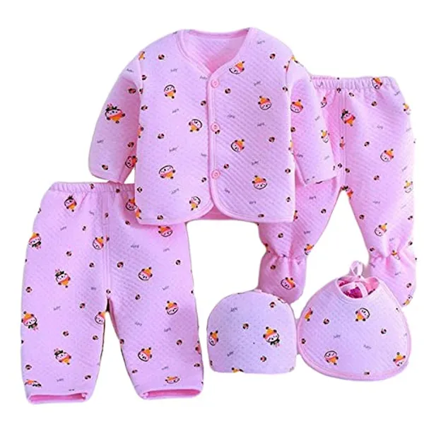 Set_of_5_Pink_Cotton_Newborn_Baby_Gift_Set_|_Shirt_with_Pyjama,_Legging,_Bib_&_Cap