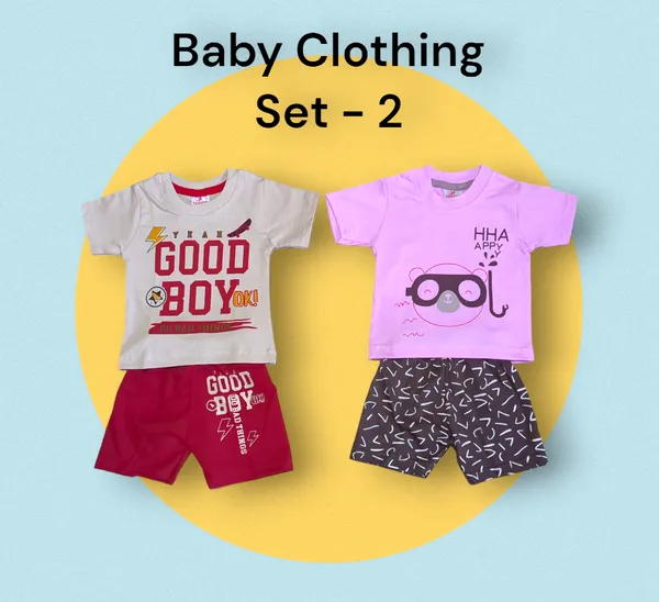 Set_of_2_Multicolor_Cotton_Half_Sleeve_T-Shirt_With_Shorts_Set_|_For_Baby_Boys_&_Girls