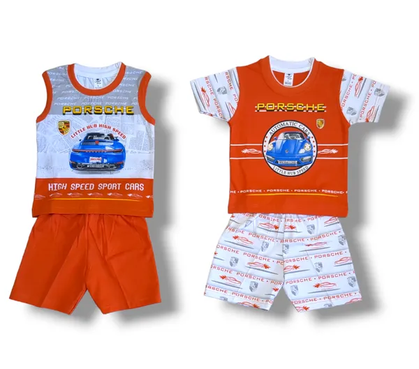 Set_of_2_Orange_Hosiery_Cotton_T-Shirt_With_Shorts_|_For_Baby_Boys_&_Girls