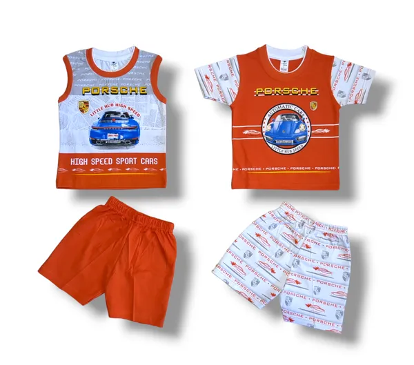 Set_of_2_Orange_Hosiery_Cotton_T-Shirt_With_Shorts_|_For_Baby_Boys_&_Girls