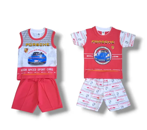 Set_of_2_Red_Hosiery_Cotton_T-Shirt_With_Shorts_|_For_Baby_Boys_&_Girls