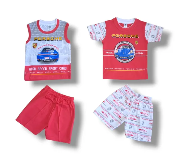 Set_of_2_Red_Hosiery_Cotton_T-Shirt_With_Shorts_|_For_Baby_Boys_&_Girls
