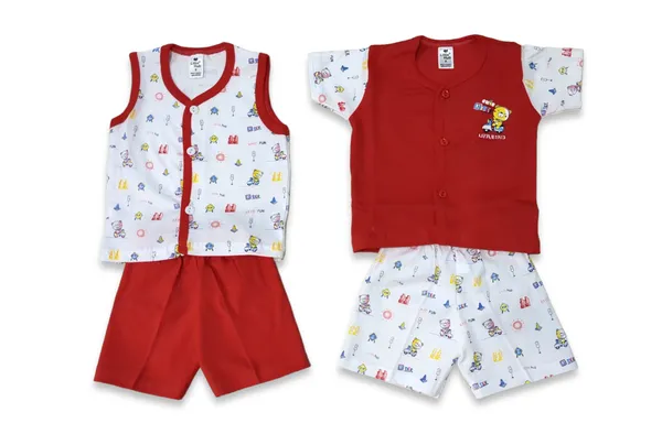 Set_of_2_Red_Cotton_Front_Open_Shirt_With_Shorts_Set_For_Babies